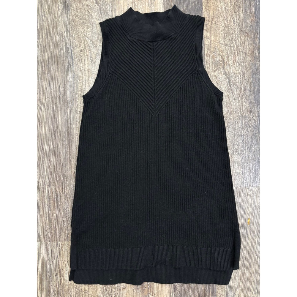 Banana Republic Black Ribbed Mock Neck Sleeveless Sweater Top Small Chevron Rib
